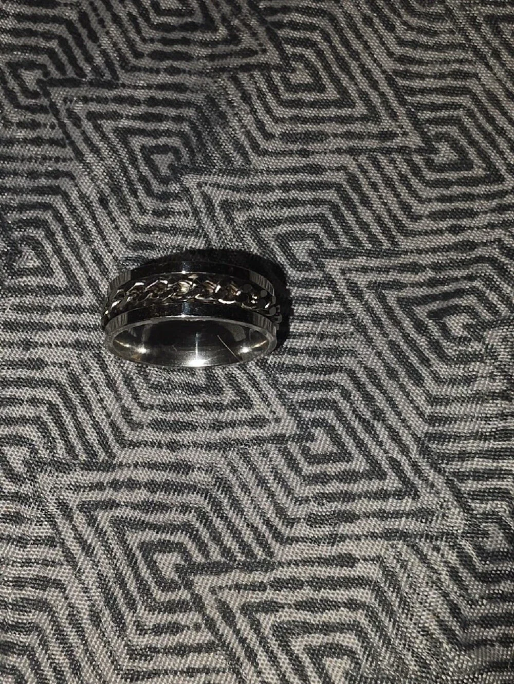 Men's Silver Chain Accent Stainless Steel Ring